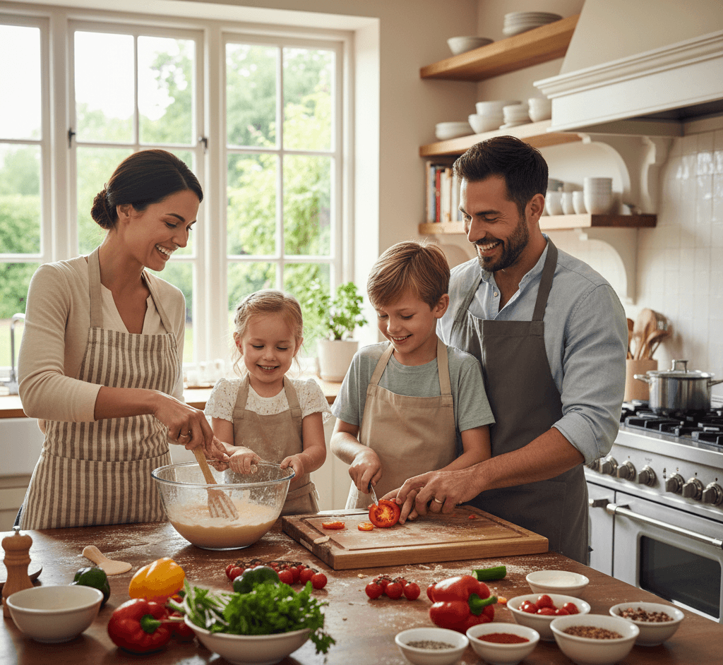Familie kocht gemeinsam in der Küche